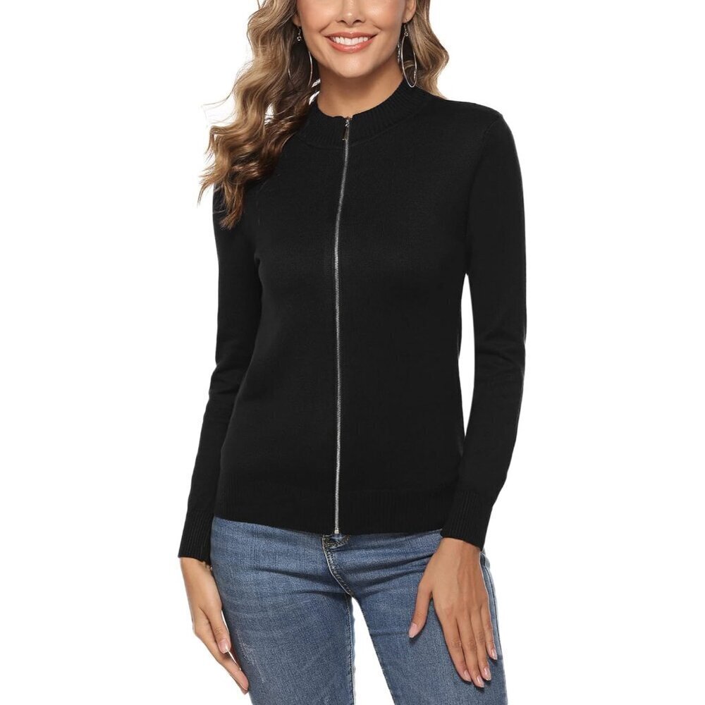 Women’s Zip Front Sweater Lightweight Cotton Blend Casual Cardigan